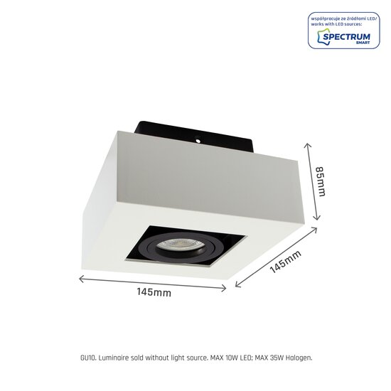 Spectrum LED MIRORA GU10 SURFACE GU10 250V IP20 145X145X85MM WHITE BLACK SQUARE ADJUSTABLE SPOT - Ideal für moderne Räume