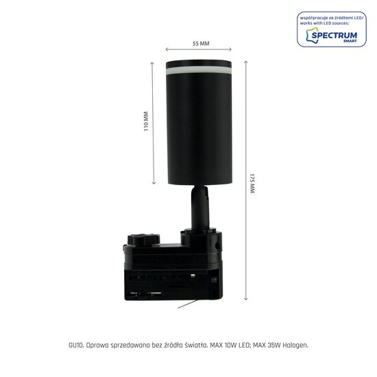 Spectrum LED MADARA MINI RING II GU10 SUSPENDED FOR TRACK 3F GU10 250V IP20 55X100X185MM BLACK - Éclairage parfait pour chaque espace
