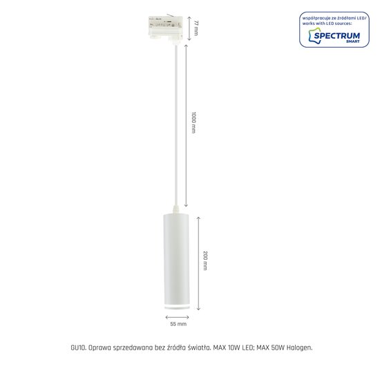 Spectrum LED MADARA MINI RING GU10 SUSPENDED FOR TRACK 3F 230V IP20 FI55*200MM WHITE - Éclairage idéal pour les espaces modernes