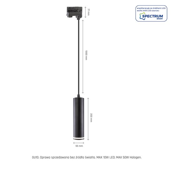 Spectrum LED MADARA MINI RING GU10 SUSPENDED FOR TRACK 3F 230V IP25 FI55*200MM BLACK - Éclairage idéal pour tout espace