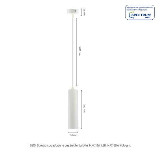 Spectrum LED MADARA MINI II GU10 SUSPENDED BASE 230V IP20 FI55*200MM WHITE - Éclairage idéal pour chaque espace