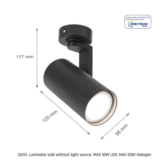 Spectrum LED MADARA MINI II GU10 SURFACE MOUNTED BLACK - Ideale Deckenleuchte für jeden Raum