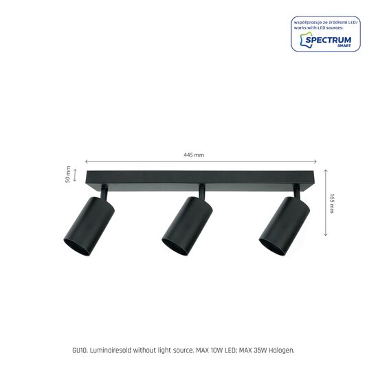 Spectrum LED MADARA MINI BASE 3XGU10 RECTANGLE BLACK - Éclairage parfait pour chaque espace