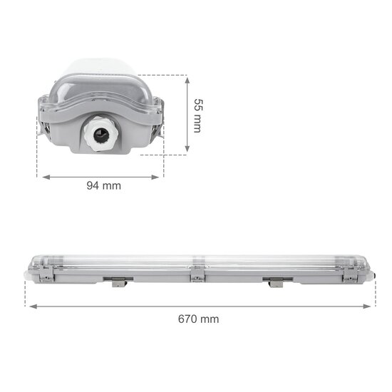 Spectrum LED LIMEA LED TUBE TRI PROOF FIXTURE 2X60CM IP65 - Éclairage durable pour tous les environnements