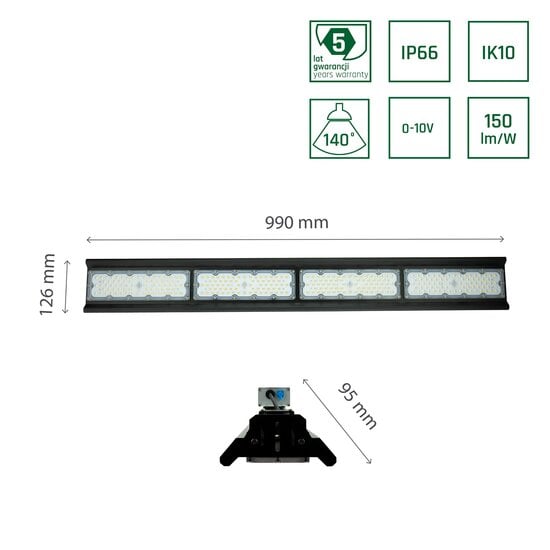 Spectrum LED HALLS LINE 200W NW 230V 90DEG IP66 IK10 990X126X95MM BLACK - Leistungsstarke Beleuchtung für industrielle Anwendungen