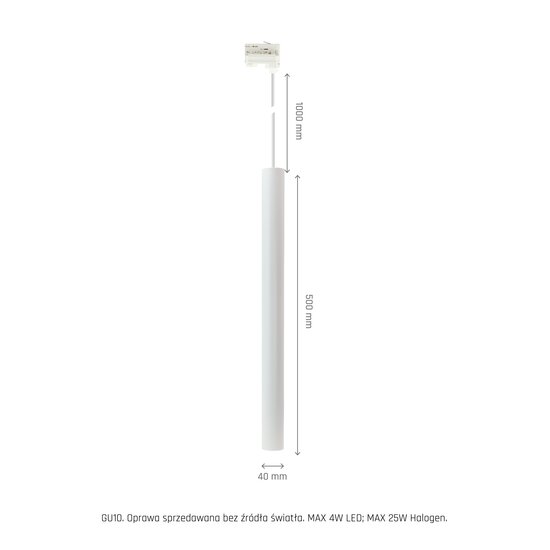 Spectrum LED CHLOE SLIM GU11/MR11 SUSPENDED FOR TRACK 3F 250V IP20 40X500+1M WIRE, WHITE - Perfect lighting for any space
