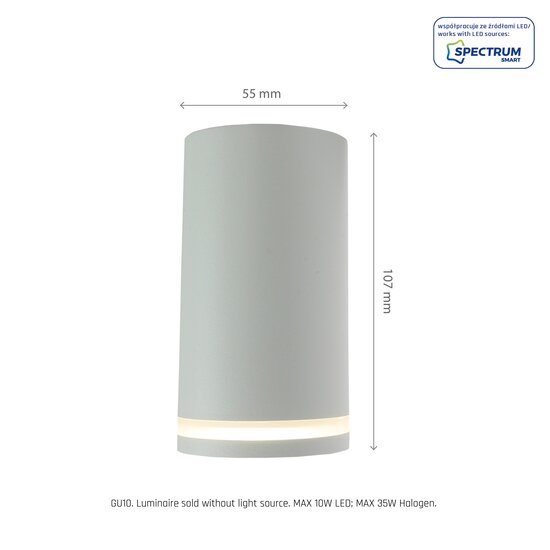 Spectrum LED CHLOE RING NATYNKOWA GU10 230V IP20 FI55*107MM WHITE - Ideale Deckenbeleuchtung für jeden Raum