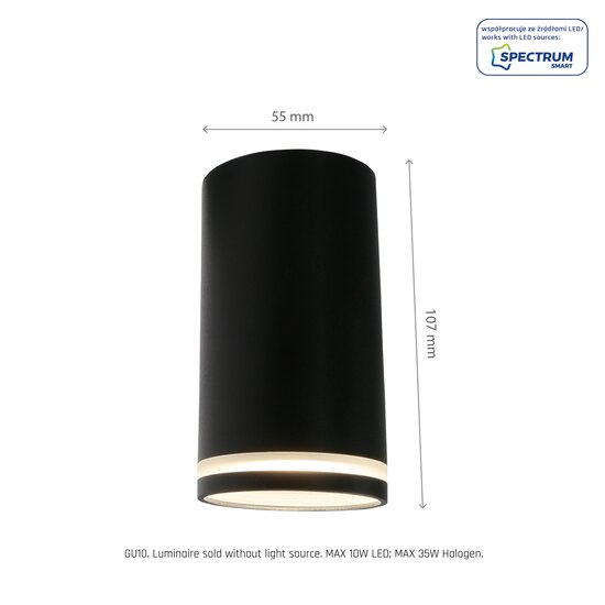 Spectrum LED CHLOE RING NATYNKOWA GU10 230V IP20 FI55*107MM BLACK - Perfecte plafondverlichting voor elke ruimte