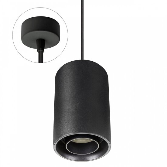 Spectrum LED CHLOE GU10 SUSPENDED GU10 250V IP20 80X130MM BLACK ROUND ADJUSTABLE WITH ROUND BASE - Ideal for modern interior lighting