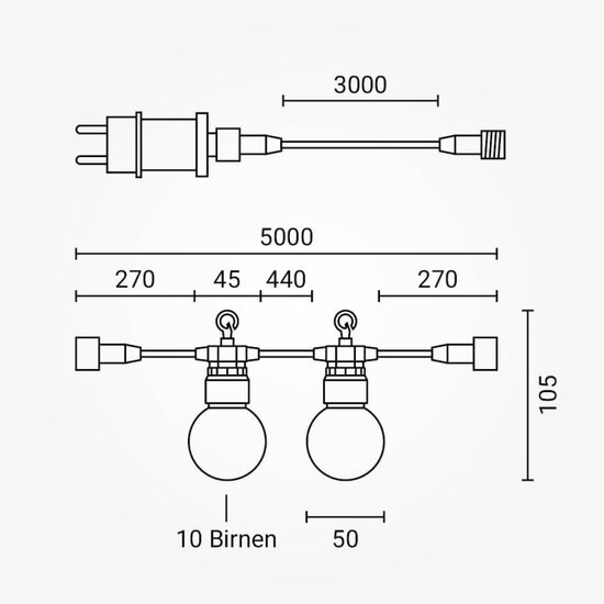 Optonica Black Outdoor String Light With Bulbs 10pc 5M + 3M Cable - Schaffen Sie eine gemütliche Außenatmosphäre