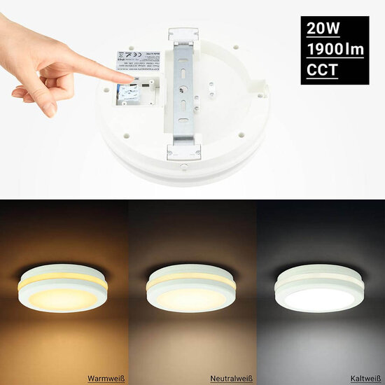 Optonica LED Outdoor Ceiling Light White 20W CCT IP65 - Ideal für Außenbereiche