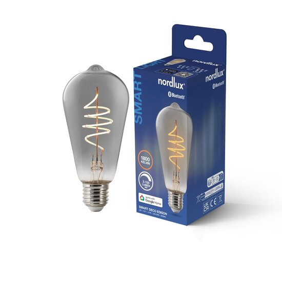 Nordlux Smart E27 - ST64 - 1800 Kelvin - 100 Lumen - Ampoule - Fumé - Créez une atmosphère chaleureuse avec une lumière dimmable