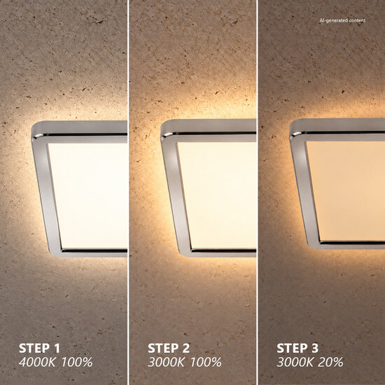 Nordlux Oja 29 Square - IP54 3000/4000K - 3-Step - Plafondlamp - Chroom - Moderne, minimalistische plafondlamp met instelbare lichttemperatuur.