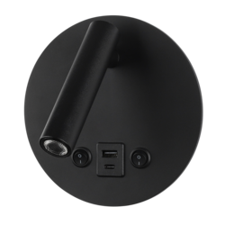 LED Wall Light 8W With ON/OFF-Switch + USB Black
