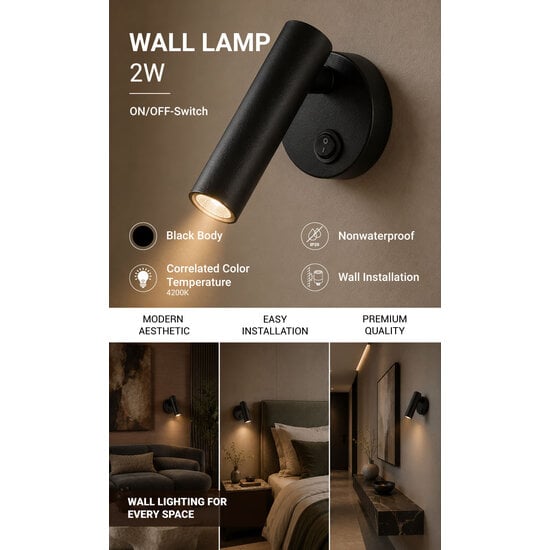 Optonica LED Cabinet Light 2W With ON/OFF-Switch Black - Ideal for creating ambiance in cabinets