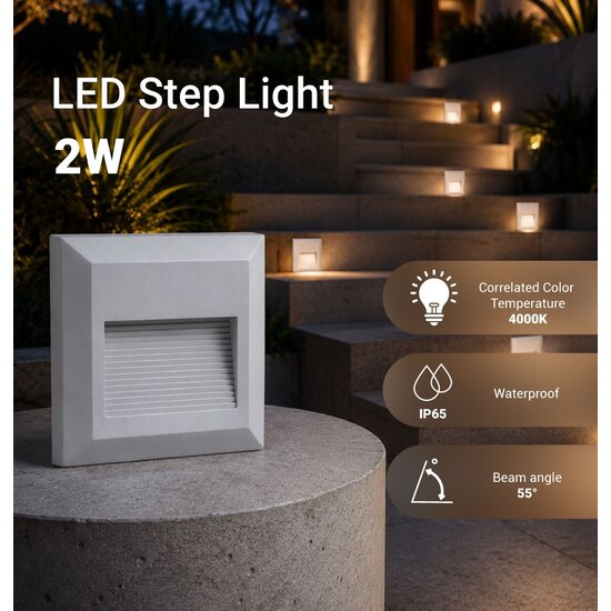 Optonica LED Step Light Square Grey - Ideal lighting for stairs and pathways