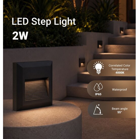 Optonica LED Step Light Square Black - Ideal lighting for stairs and pathways