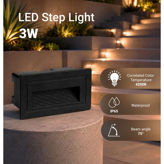 Optonica LED Step Light SQUARE BLACK 3W IP65 - Ideales Licht für Treppen und Wege