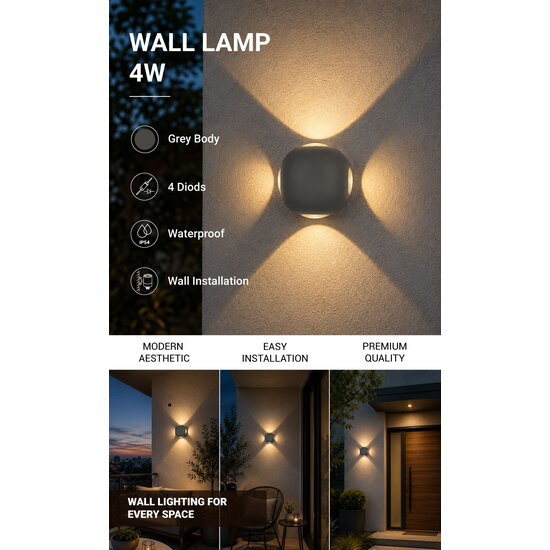 Optonica LED Wall Light Round 4 Diods Grey Body - Schaffen Sie eine moderne Atmosphäre in Ihrem Raum