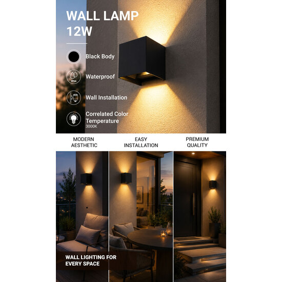 Optonica LED Wall Light Black Body Square - Schaffen Sie eine gemütliche Atmosphäre