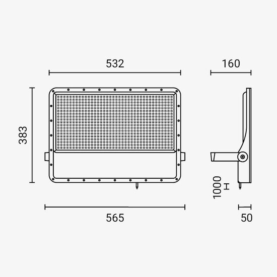 Optonica LED SMD Floodlight 500W Cuerpo Gris IP65 con Cable de 100cm - Ideal para Iluminación Exterior