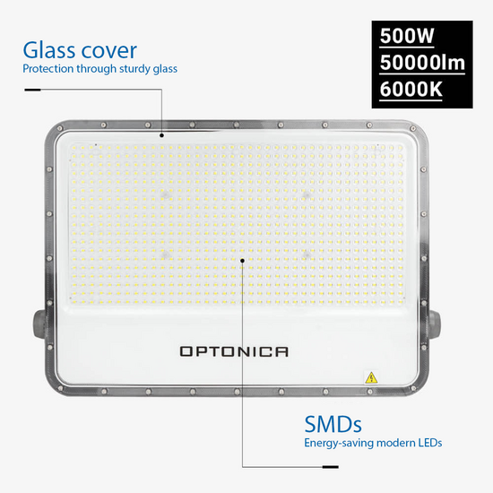 Optonica LED SMD Flutlicht 500W Grauer Körper IP65 mit 100cm Kabel - Ideal für Außenbeleuchtung