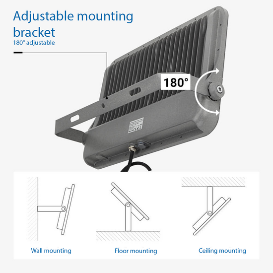 Optonica LED SMD Floodlight 300W Grey Body IP65 with 100cm Cable - Ideal para Iluminación Exterior