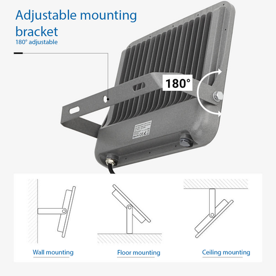 Optonica LED SMD Floodlight 200W Grey Body IP65 with 100cm Cable - Perfect voor buitenverlichting
