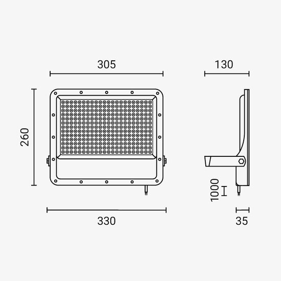 Optonica LED SMD Floodlight 200W Cuerpo Gris IP65 con Cable de 100cm - Ideal para iluminación exterior
