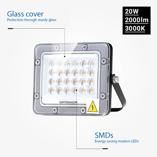 Optonica LED SMD Floodlight Black Body IP65 - Perfect voor buitenverlichting
