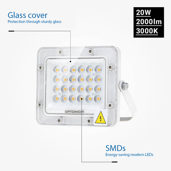 Optonica LED SMD Floodlight White Body IP65 - LUMILEDS Chip para iluminación exterior potente