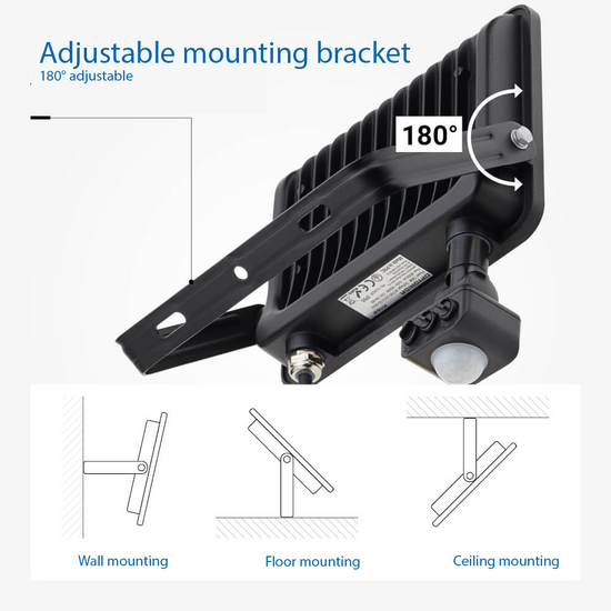 Optonica LED SMD Flutlicht IP65 Schwarzes Gehäuse mit Sensor - Ideal für Außenbeleuchtung