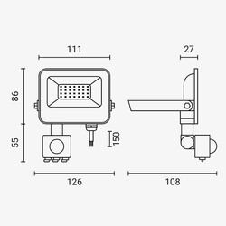 LED SMD Floodlight IP65 Black Body with Sensor