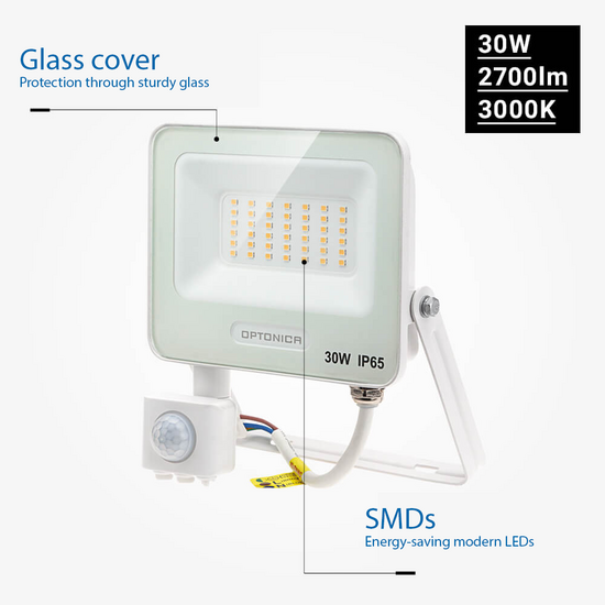 Optonica LED SMD Floodlight IP65 White Body with Sensor - Solución ideal de iluminación exterior