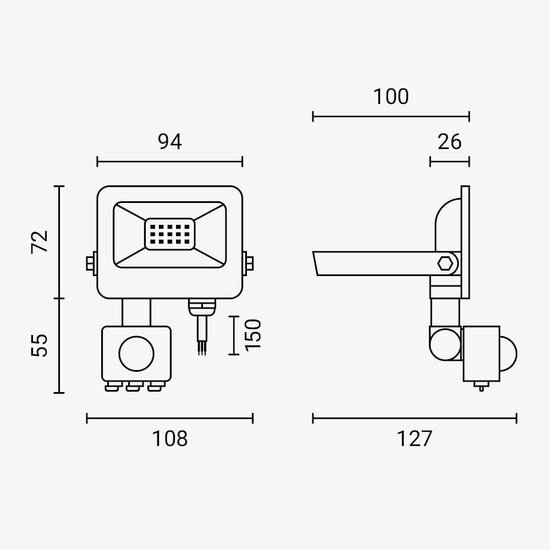 Optonica LED SMD Floodlight IP65 White Body with Sensor - Ideal para Iluminación Exterior