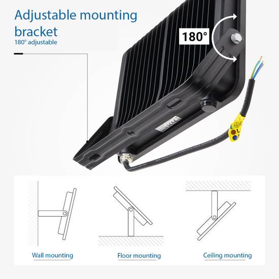 Optonica LED SMD Floodlight Black Body IP65 avec câble de 30 cm - Idéal pour l'éclairage extérieur