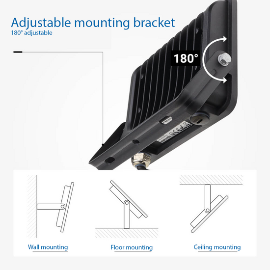 Optonica LED SMD Floodlight Black Body IP65 with 15 cm Cable - Perfect voor buitenverlichting