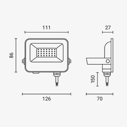 LED SMD Proyector Cuerpo Negro IP65 con Cable de 15 cm