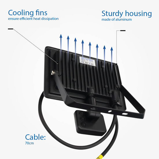 Optonica LED SMD Floodlight Black City Line Con Sensor PIR Cable 70 cm - Ideal para Espacios Exteriores