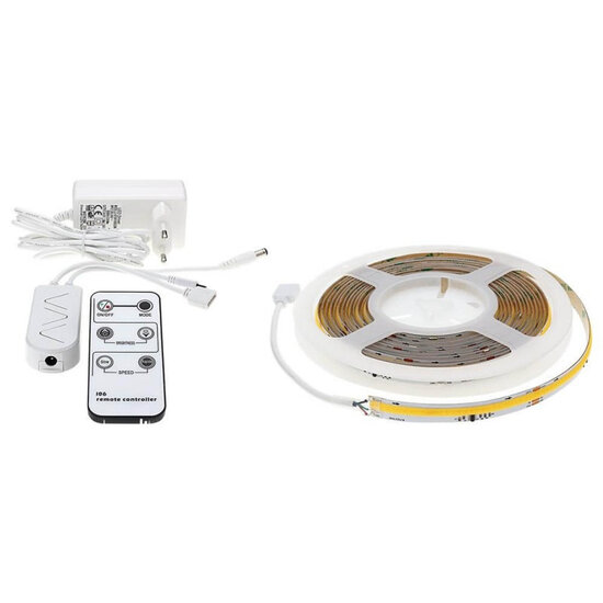 Optonica LED STRIP SET Alimentation 24V + Télécommande + Rouleau LED COB 5M 360 SMD/M - Créez l'ambiance parfaite avec une lumière blanche chaude dimmable