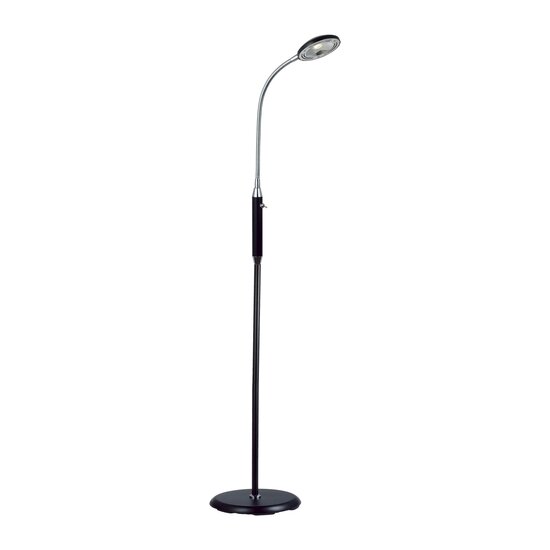 Fantasia OUTLET - Lámpara de pie Safrane con brazo ajustable, negro-cromo, LED 5W 400 lúmenes 3000K blanco cálido, altura 1200-1400mm, IP20