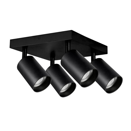 Fantasia TABOO quadratischer Deckenspot mit 4 GU10-Fassungen (ohne Leuchtmittel), schwarzes Aluminium, 200x200x145mm