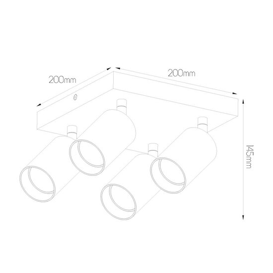 Fantasia TABOO vierkante plafondspot met 4 GU10-fittingen (excl. lichtbron), zwart aluminium, 200x200x145mm