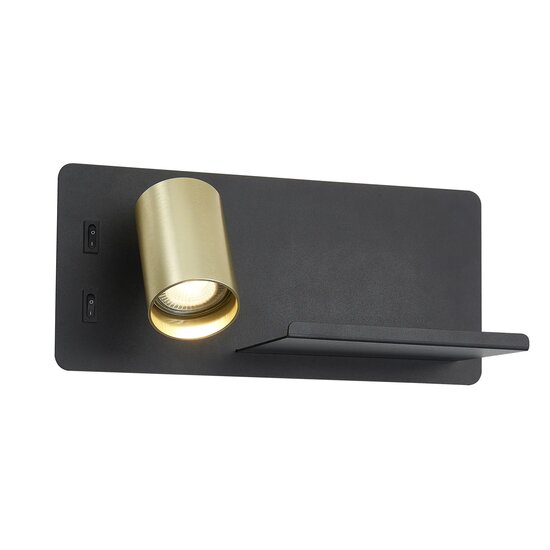 Fantasia Aplique de pared Fantasia DUSK, versión izquierda, casquillo GU10 (bombilla excl.), puerto USB integrado, negro y oro cepillado, 300x115mm