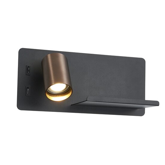 Fantasia Dusk wall light (left) with USB port, adjustable LED spot 7W 2700K, GU10 socket excl., black and brushed bronze