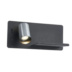 DUSK wandlamp links zwart/geborsteld staal met USB