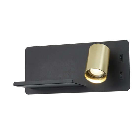Fantasia Dusk wall light (right) with USB port, LED spot 7W 2700K, GU10 socket excl., black and brushed gold