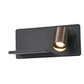Fantasia DUSK wandlamp rechts met USB-oplaadpoort, GU10-fitting (lamp excl., geschikt tot 7W 2700K), zwart met geborsteld brons, 300x115mm