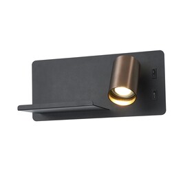 DUSK wandlamp rechts met USB-poort en GU10-fitting zwart/brons