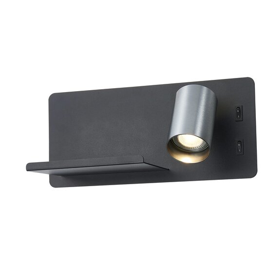 Fantasia Dusk applique murale (droite) avec port USB, spot LED 7W 2700K, douille GU10 hors ampoule, noir et acier brossé